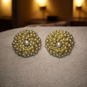 Vintage Signed Faux Pearl Clip On Earrings